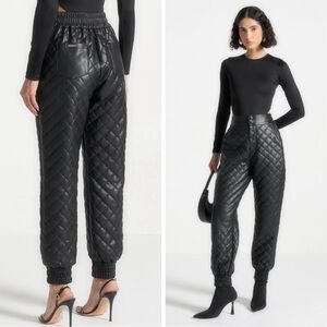 Manière De Voir Vegan Leather Quilted Jogger Pants In Black